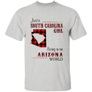 Just A South Carolina Girl Living In An Arizona World T-shirt - T-shirt Born Live Plaid Red Teezalo