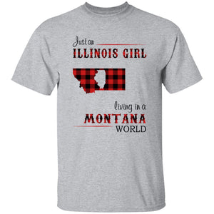 Just An Illinois Girl Living In A Montana World T-shirt - T-shirt Born Live Plaid Red Teezalo