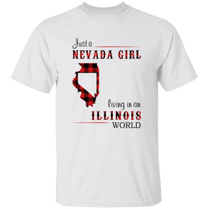 Just A Nevada Girl Living In An Illinois World T-shirt - T-shirt Born Live Plaid Red Teezalo