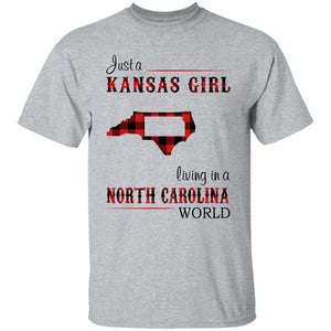 Just A Kansas Girl Living In A North Carolina World T-shirt - T-shirt Born Live Plaid Red Teezalo