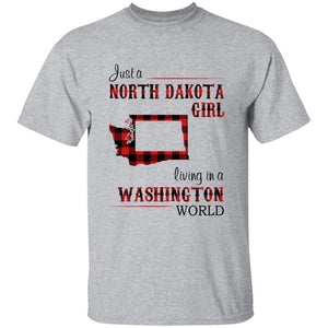 Just A North Dakota Girl Living In A Washington World T-shirt - T-shirt Born Live Plaid Red Teezalo