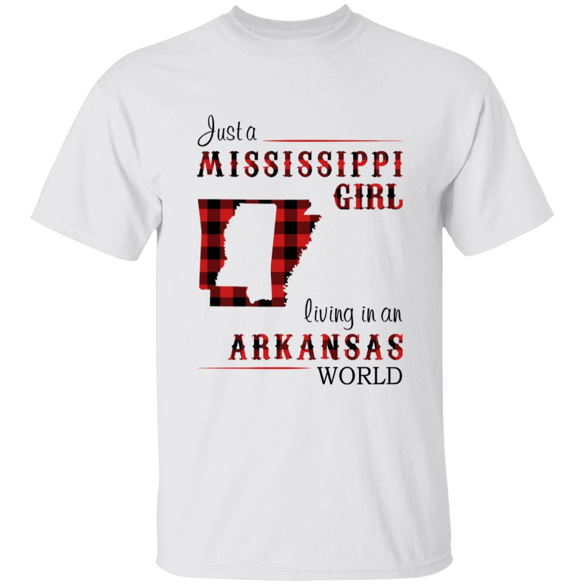 Just A Mississippi Girl Living In An Arkansas World T-shirt - T-shirt Born Live Plaid Red Teezalo