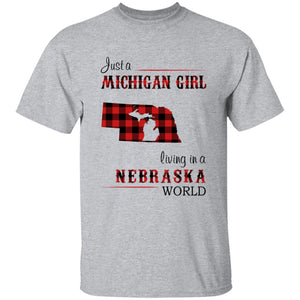 Just A Michigan Girl Living In A Nebraska World T-shirt - T-shirt Born Live Plaid Red Teezalo