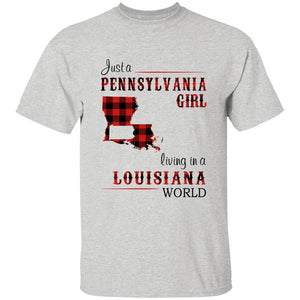 Just A Pennsylvania Girl Living In A Louisiana World T-shirt - T-shirt Born Live Plaid Red Teezalo