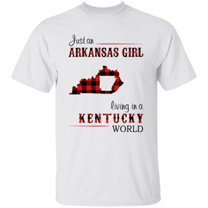 Just An Arkansas Girl Living In A Kentucky World T-shirt - T-shirt Born Live Plaid Red Teezalo
