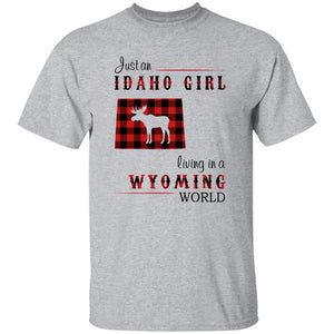 Just An Idaho Girl Living In A Wyoming World T-shirt - T-shirt Born Live Plaid Red Teezalo