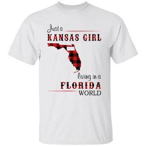 Just A Kansas Girl Living In A Florida World T-shirt - T-shirt Born Live Plaid Red Teezalo