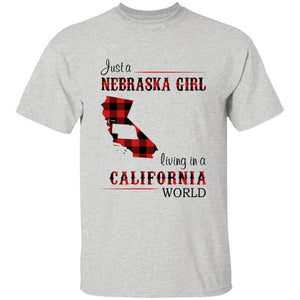 Just A Nebraska Girl Living In A California World T-shirt - T-shirt Born Live Plaid Red Teezalo