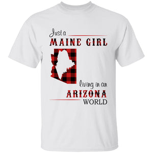 Just A Maine Girl Living In An Arizona World T-shirt - T-shirt Born Live Plaid Red Teezalo