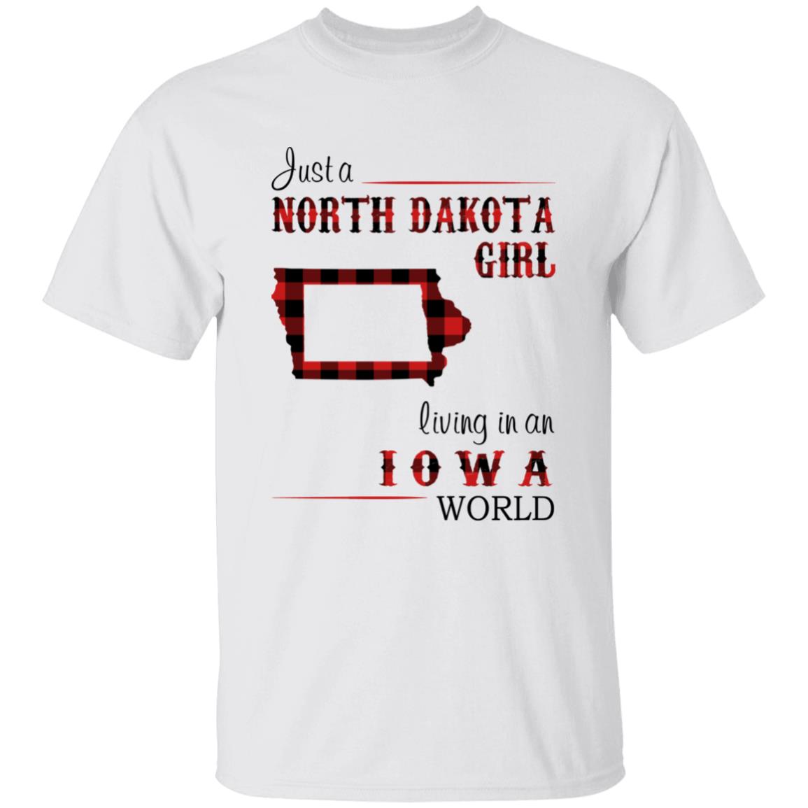 Just A North Dakota Girl Living In An Iowa World T-shirt - T-shirt Born Live Plaid Red Teezalo