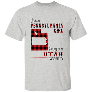 Just A Pennsylvania Girl Living In A Utah World T-shirt - T-shirt Born Live Plaid Red Teezalo