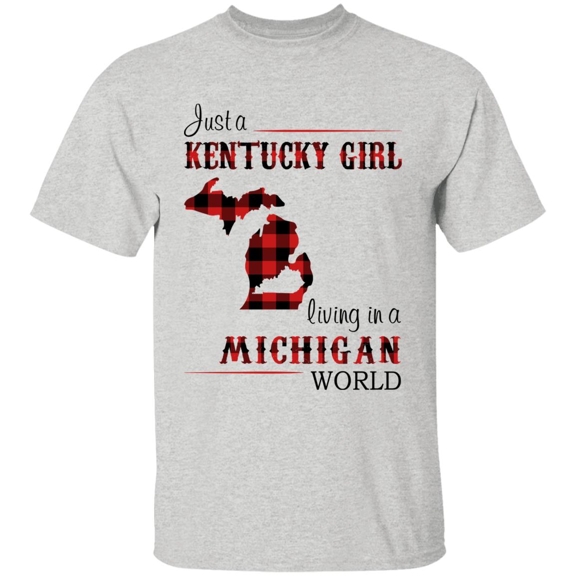 Just A Kentucky  Girl Living In A Michigan World T-shirt - T-shirt Born Live Plaid Red Teezalo