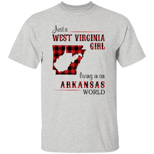 Just A West Virginia Girl Living In An Arkansas World T-shirt - T-shirt Born Live Plaid Red Teezalo