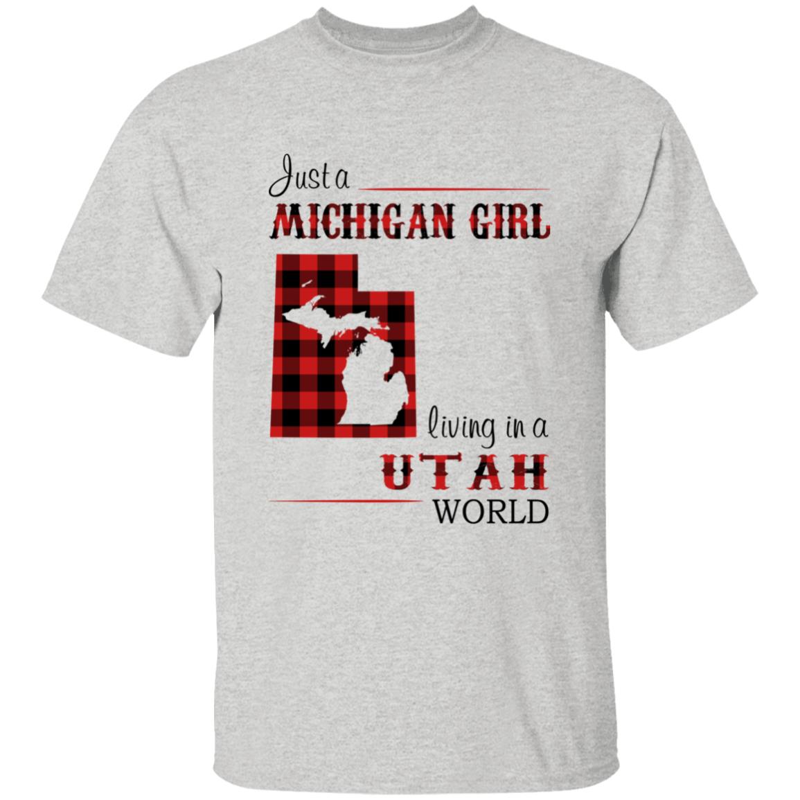 Just A Michigan Girl Living In A Utah World T-shirt - T-shirt Born Live Plaid Red Teezalo