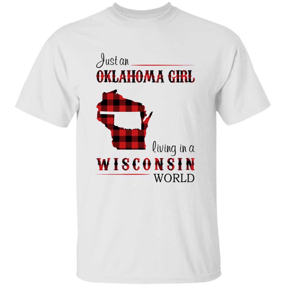 Just An Oklahoma Girl Living In A Wisconsin World T-shirt - T-shirt Born Live Plaid Red Teezalo