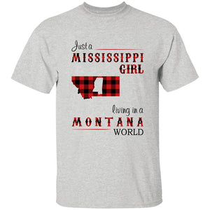 Just A Mississippi Girl Living In A Montana World T-shirt - T-shirt Born Live Plaid Red Teezalo