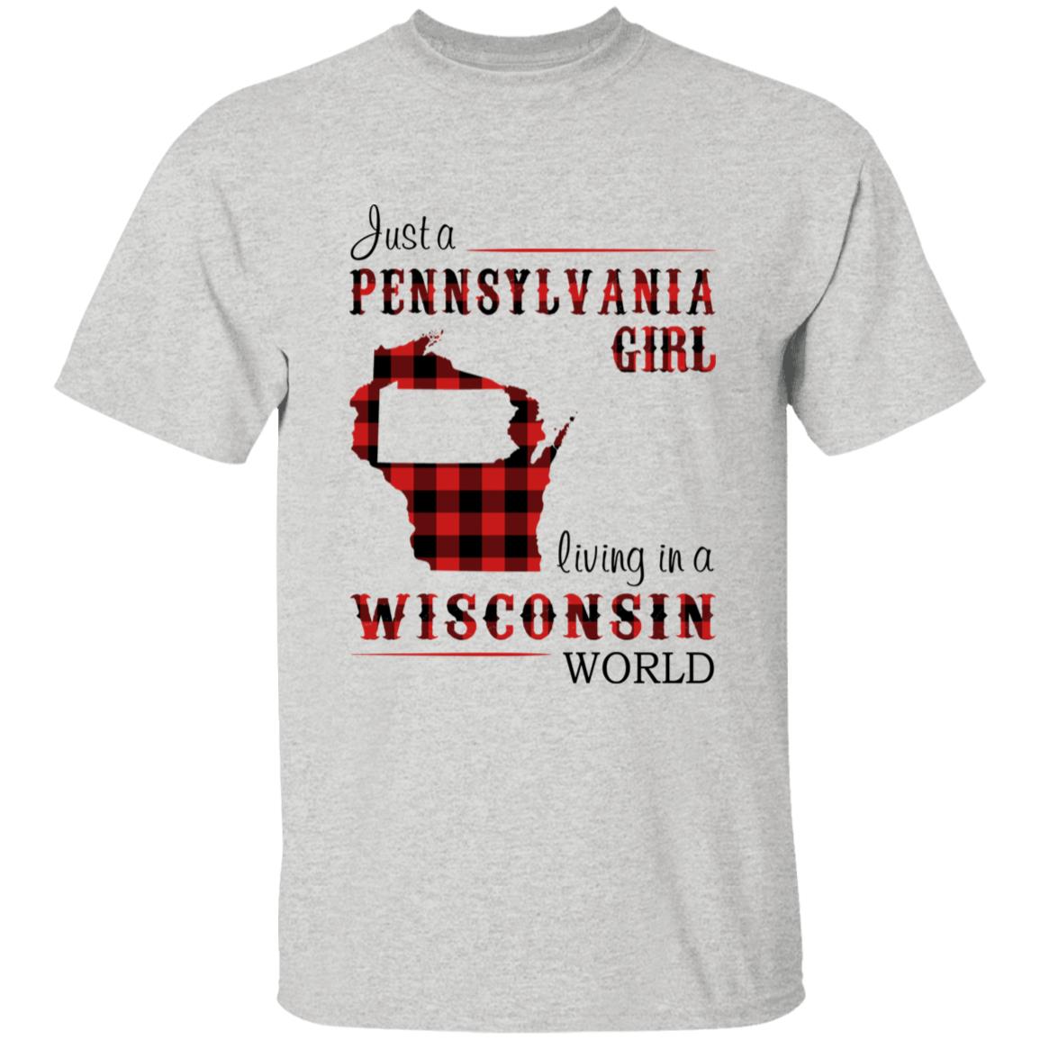 Just A Pennsylvania Girl Living In A Wisconsin World T-shirt - T-shirt Born Live Plaid Red Teezalo