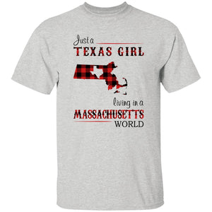 Just A Texas Girl Living In A Massachusetts World T-shirt - T-shirt Born Live Plaid Red Teezalo