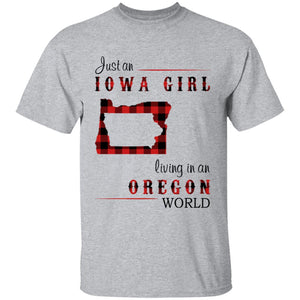 Just An Iowa Girl Living In An Oregon World T-shirt - T-shirt Born Live Plaid Red Teezalo