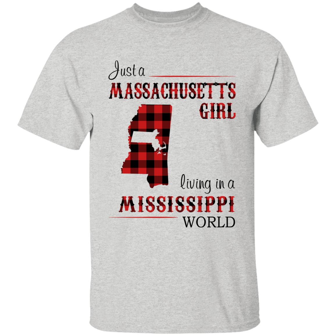 Just A Massachusetts Girl Living In A Mississippi World T-shirt - T-shirt Born Live Plaid Red Teezalo