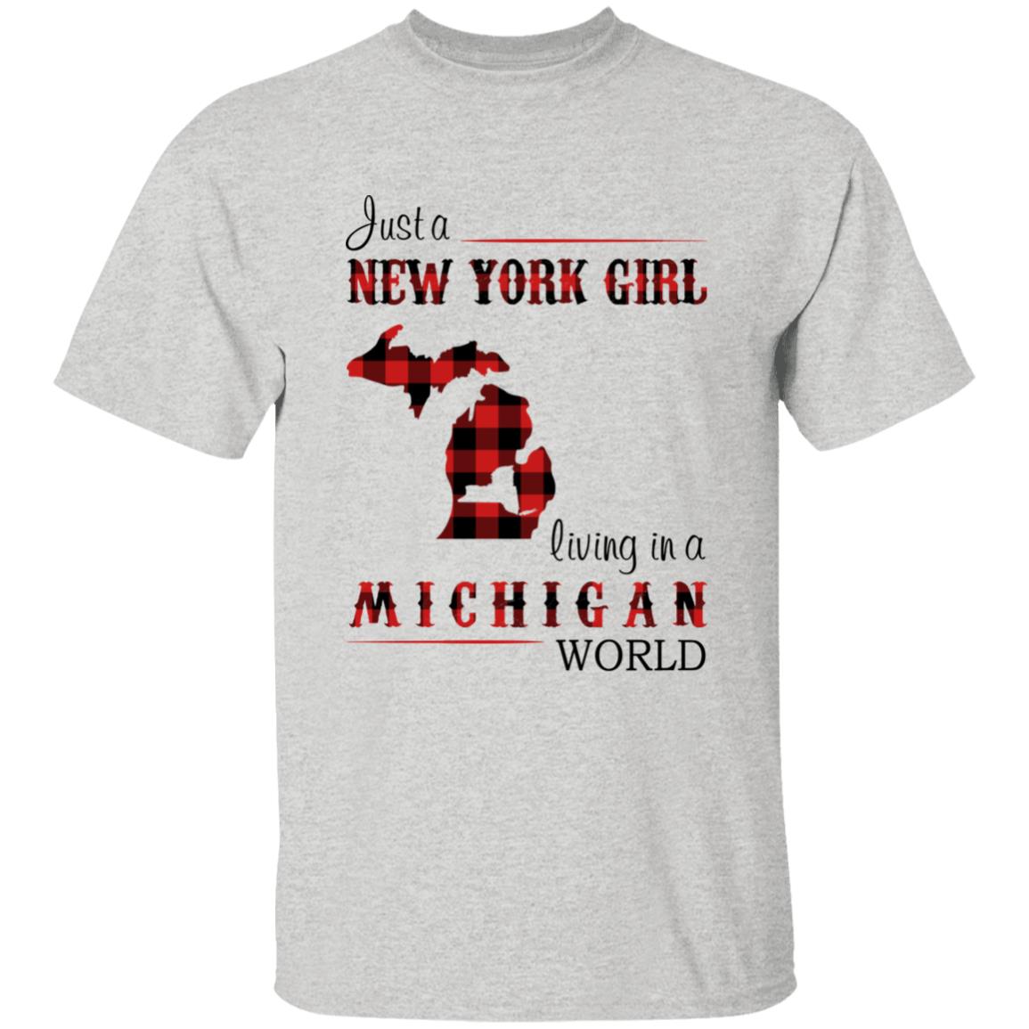 Just A New York Girl Living In A Michigan World T-shirt - T-shirt Born Live Plaid Red Teezalo