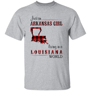 Just An Arkansas Girl Living In A Louisiana World T-shirt - T-shirt Born Live Plaid Red Teezalo