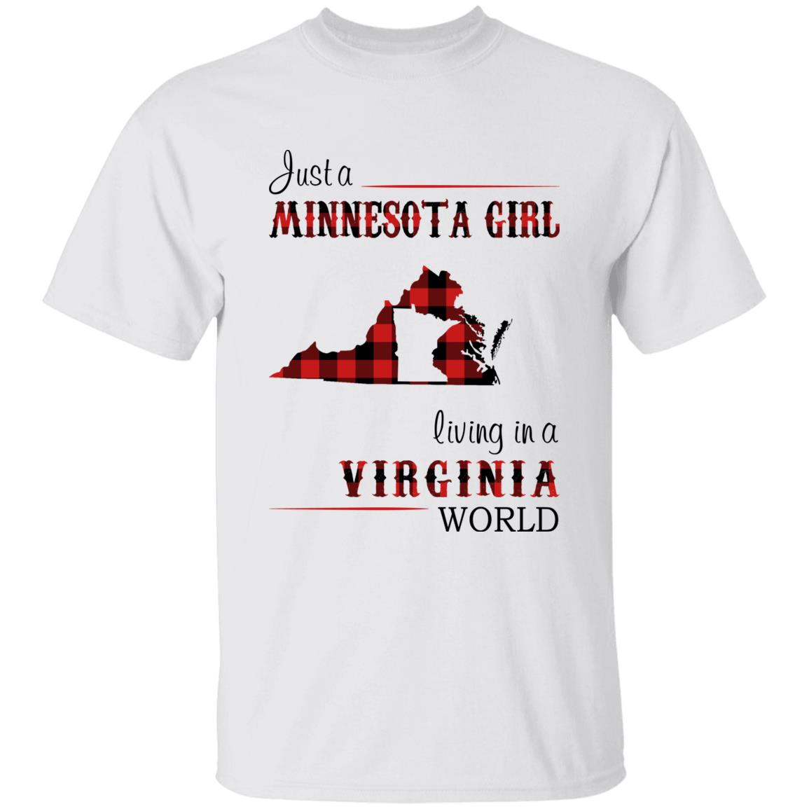 Just A Minnesota Girl Living In A Virginia World T-shirt - T-shirt Born Live Plaid Red Teezalo