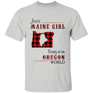 Just A Maine Girl Living In An Oregon World T-shirt - T-shirt Born Live Plaid Red Teezalo