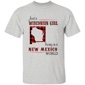 Just A Wisconsin Girl Living In A New Mexico World T-shirt - T-shirt Born Live Plaid Red Teezalo