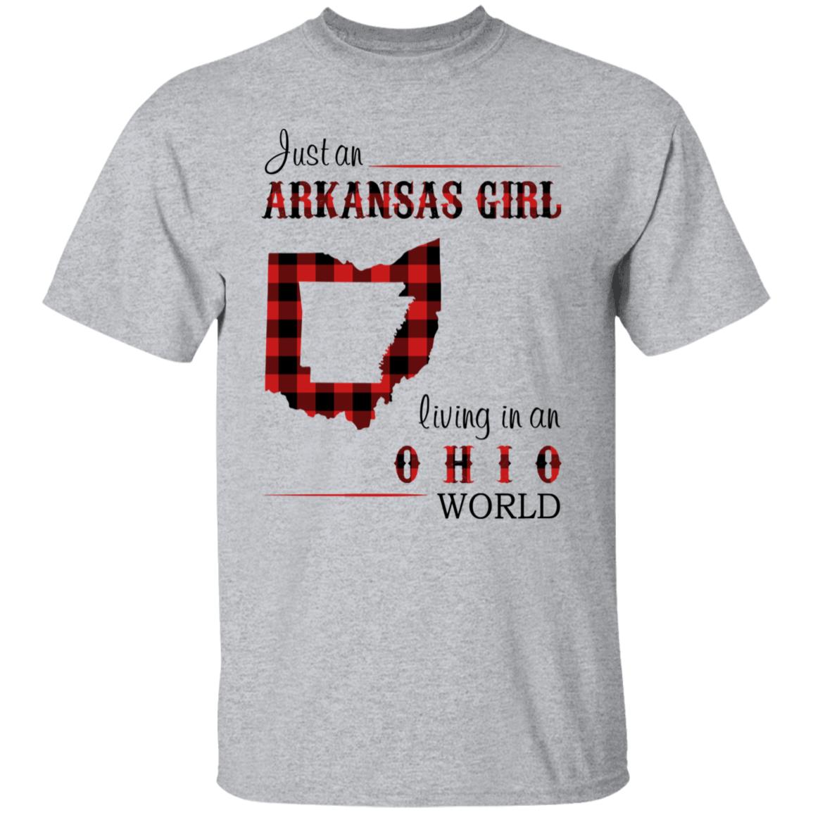 Just An Arkansas Girl Living In An Ohio World T-shirt - T-shirt Born Live Plaid Red Teezalo