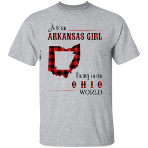 Just An Arkansas Girl Living In An Ohio World T-shirt - T-shirt Born Live Plaid Red Teezalo