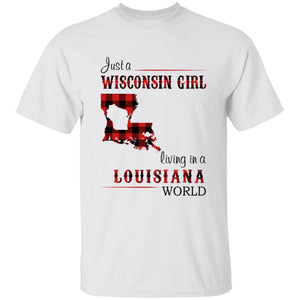Just A Wisconsin Girl Living In A Louisiana World T-shirt - T-shirt Born Live Plaid Red Teezalo