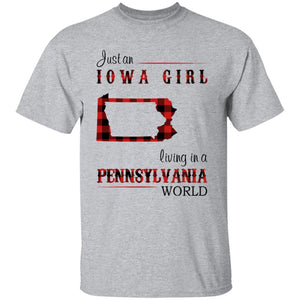 Just An Iowa Girl Living In A Pennsylvania World T-shirt - T-shirt Born Live Plaid Red Teezalo