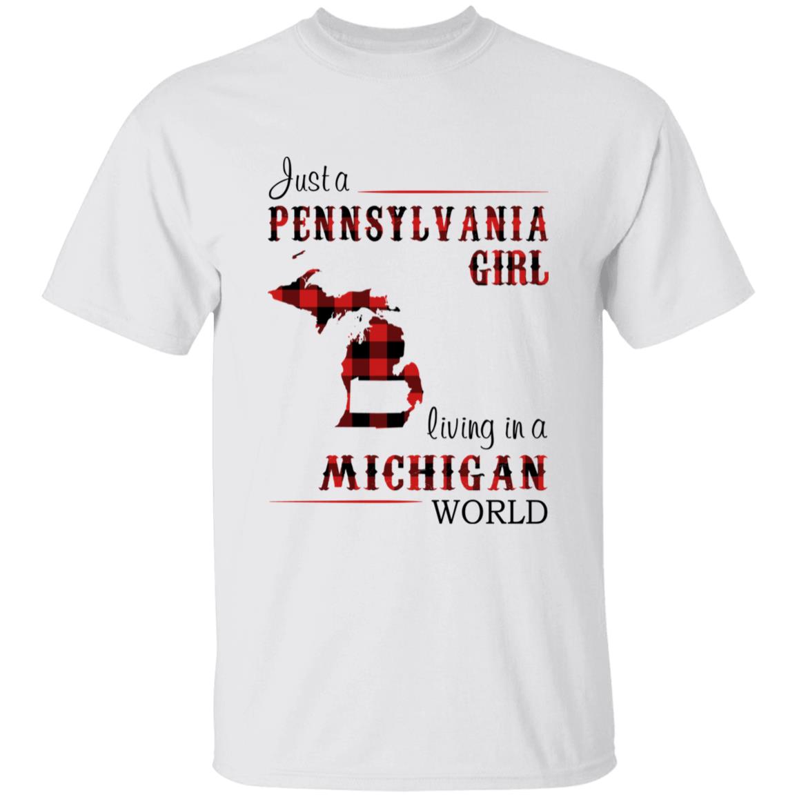 Just A Pennsylvania Girl Living In A Michigan World T-shirt - T-shirt Born Live Plaid Red Teezalo