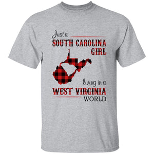 Just A South Carolina Girl Living In A West Virginia World T-shirt - T-shirt Born Live Plaid Red Teezalo