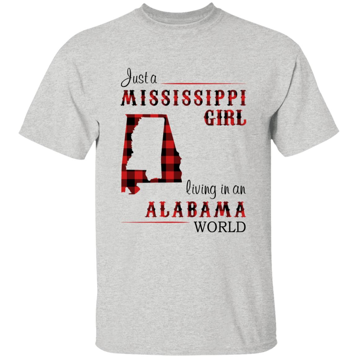 Just A Mississippi Girl Living In An Alabama World T-shirt - T-shirt Born Live Plaid Red Teezalo