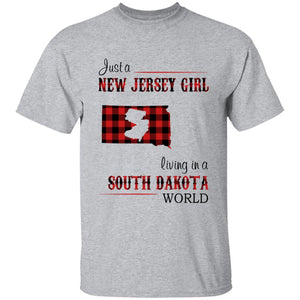 Just A New Jersey Girl Living In A South Dakota World T-shirt - T-shirt Born Live Plaid Red Teezalo
