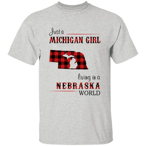 Just A Michigan Girl Living In A Nebraska World T-shirt - T-shirt Born Live Plaid Red Teezalo