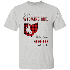Just A Wyoming Girl Living In An Ohio World T-shirt - T-shirt Born Live Plaid Red Teezalo