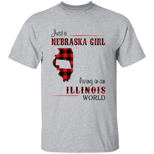 Just A Nebraska Girl Living In An Illinois World T-shirt - T-shirt Born Live Plaid Red Teezalo