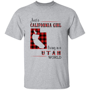 Just A California Girl Living In A Utah World T-Shirt - T-shirt Born Live Plaid Red Teezalo