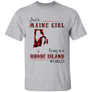 Just A Maine Girl Living In A Rhode Island World T-shirt - T-shirt Born Live Plaid Red Teezalo