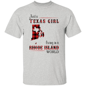 Just A Texas Girl Living In A Rhode Island World T-shirt - T-shirt Born Live Plaid Red Teezalo