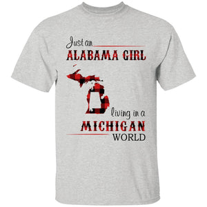 Just An Alabama Girl Living In A Michigan World T-shirt - T-shirt Born Live Plaid Red Teezalo