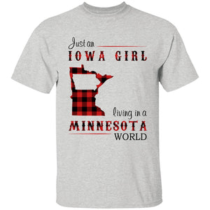 Just An Iowa Girl Living In A Minnesota World T-shirt - T-shirt Born Live Plaid Red Teezalo