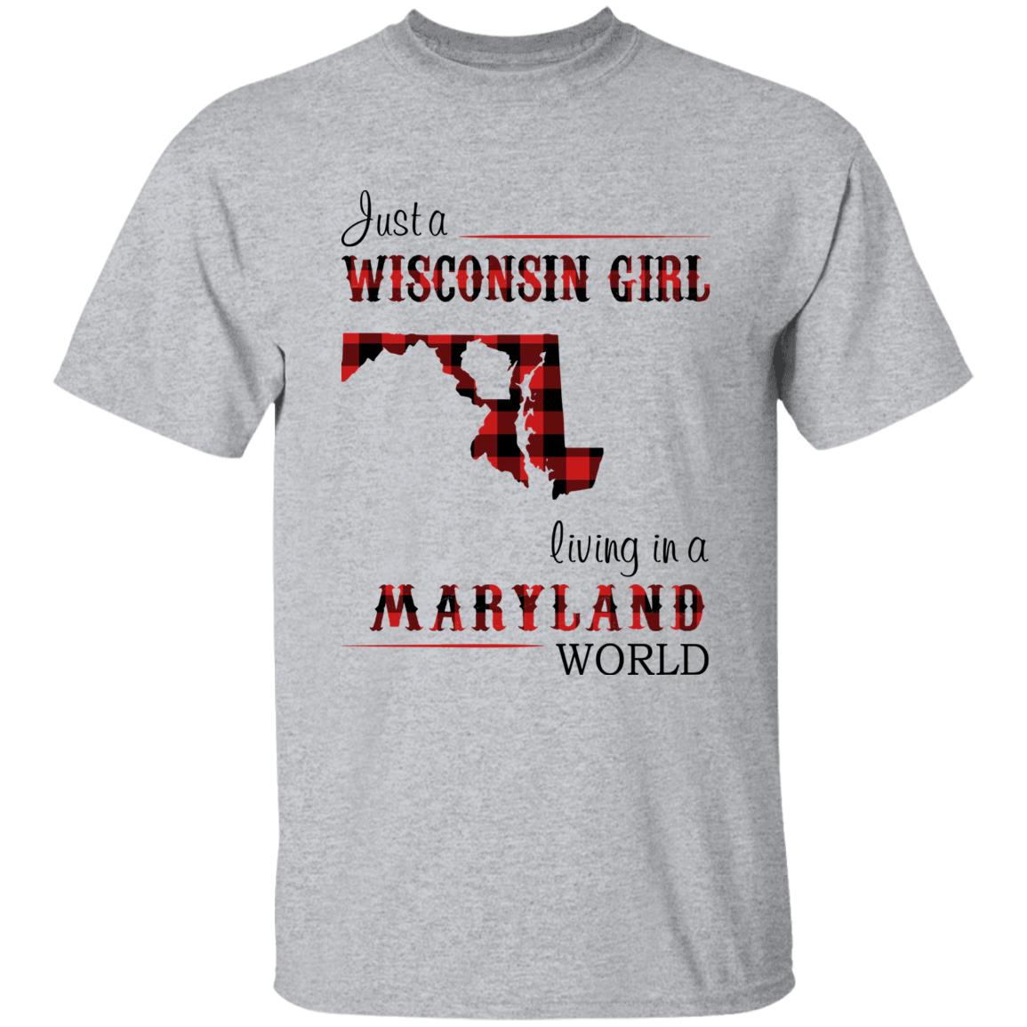 Just A Wisconsin Girl Living In A Maryland World T-shirt - T-shirt Born Live Plaid Red Teezalo