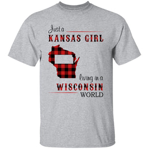 Just A Kansas Girl Living In A Wisconsin World T-shirt - T-shirt Born Live Plaid Red Teezalo