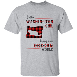 Just A Washington Girl Living In An Oregon World T-shirt - T-shirt Born Live Plaid Red Teezalo