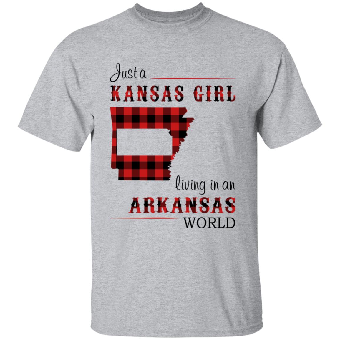 Just A Kansas Girl Living In An Arkansas World T-shirt - T-shirt Born Live Plaid Red Teezalo