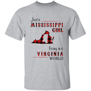 Just A Mississippi Girl Living In A Virginia World T-shirt - T-shirt Born Live Plaid Red Teezalo